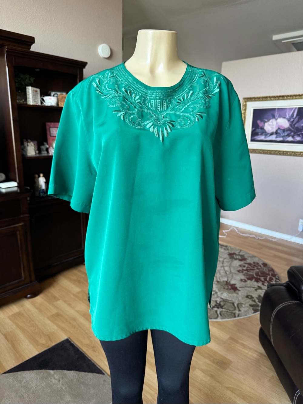 Susan Hutton vintage embroidered emerald green blouse-16